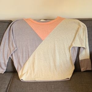 Women's Colorblock Lightweight Sweater in Pink, Gray, and Cream